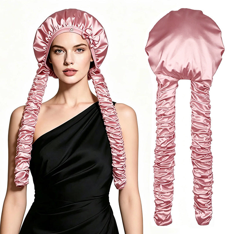 Satin Curly Hair Sleep Cap Women's Long Braid Hair Cap Shower Cap