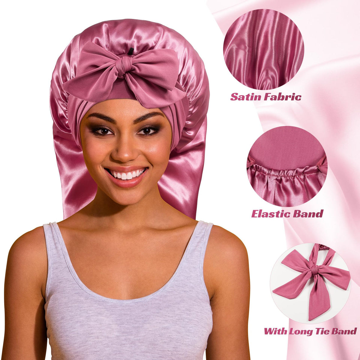 Long Satin Sleep Cap with Tie