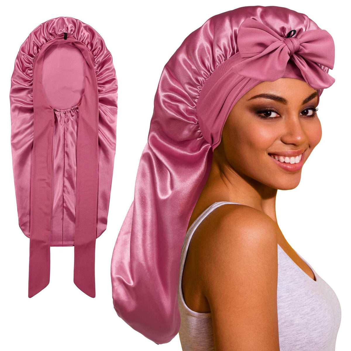 Long Satin Sleep Cap with Tie