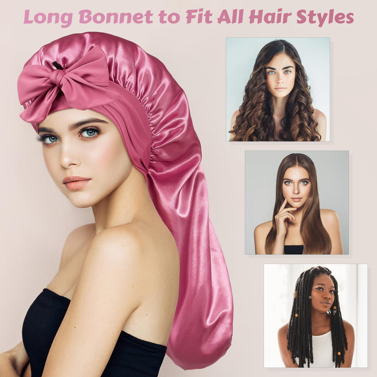 Long Satin Sleep Cap with Tie