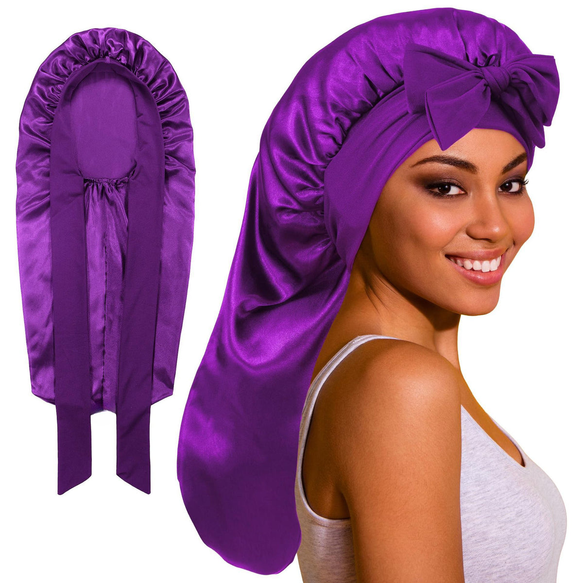 Long Satin Sleep Cap with Tie