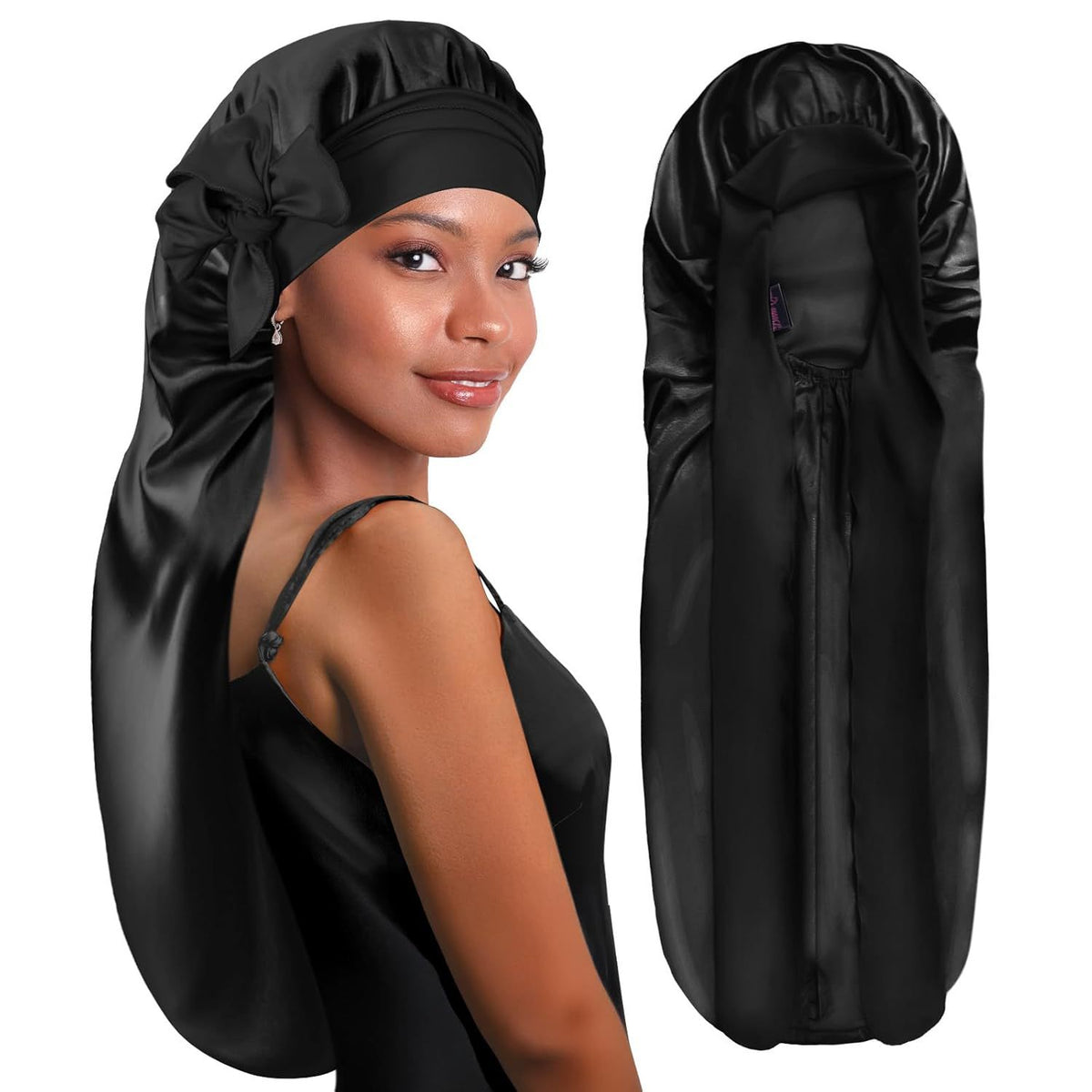Long Satin Sleep Cap with Tie