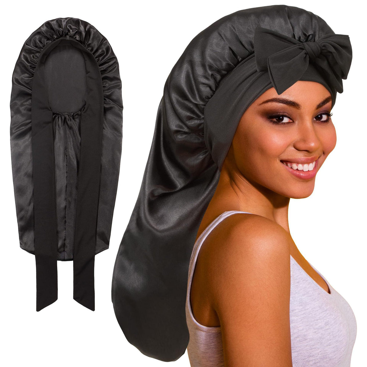 Long Satin Sleep Cap with Tie