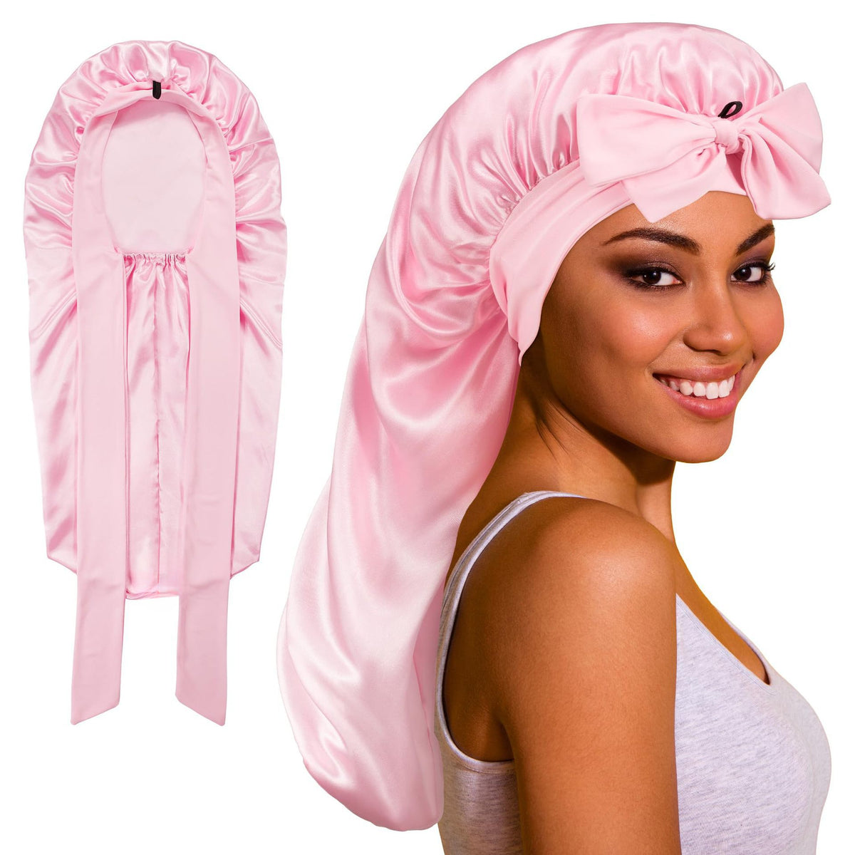 Long Satin Sleep Cap with Tie